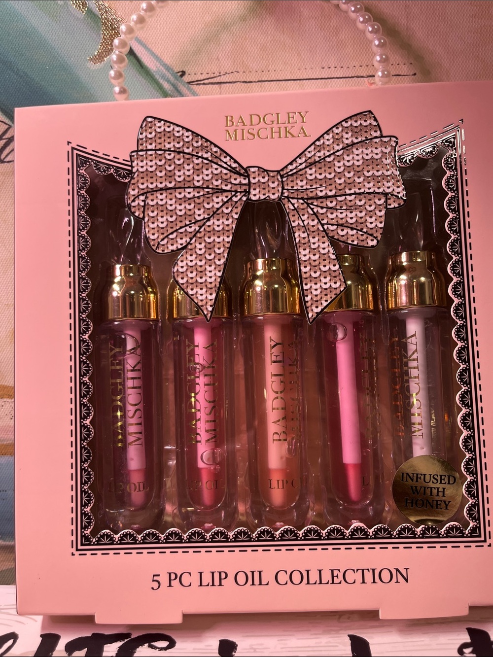 Badgley Mischka Pink Lip Oil Set - 5-Piece Gloss Collection